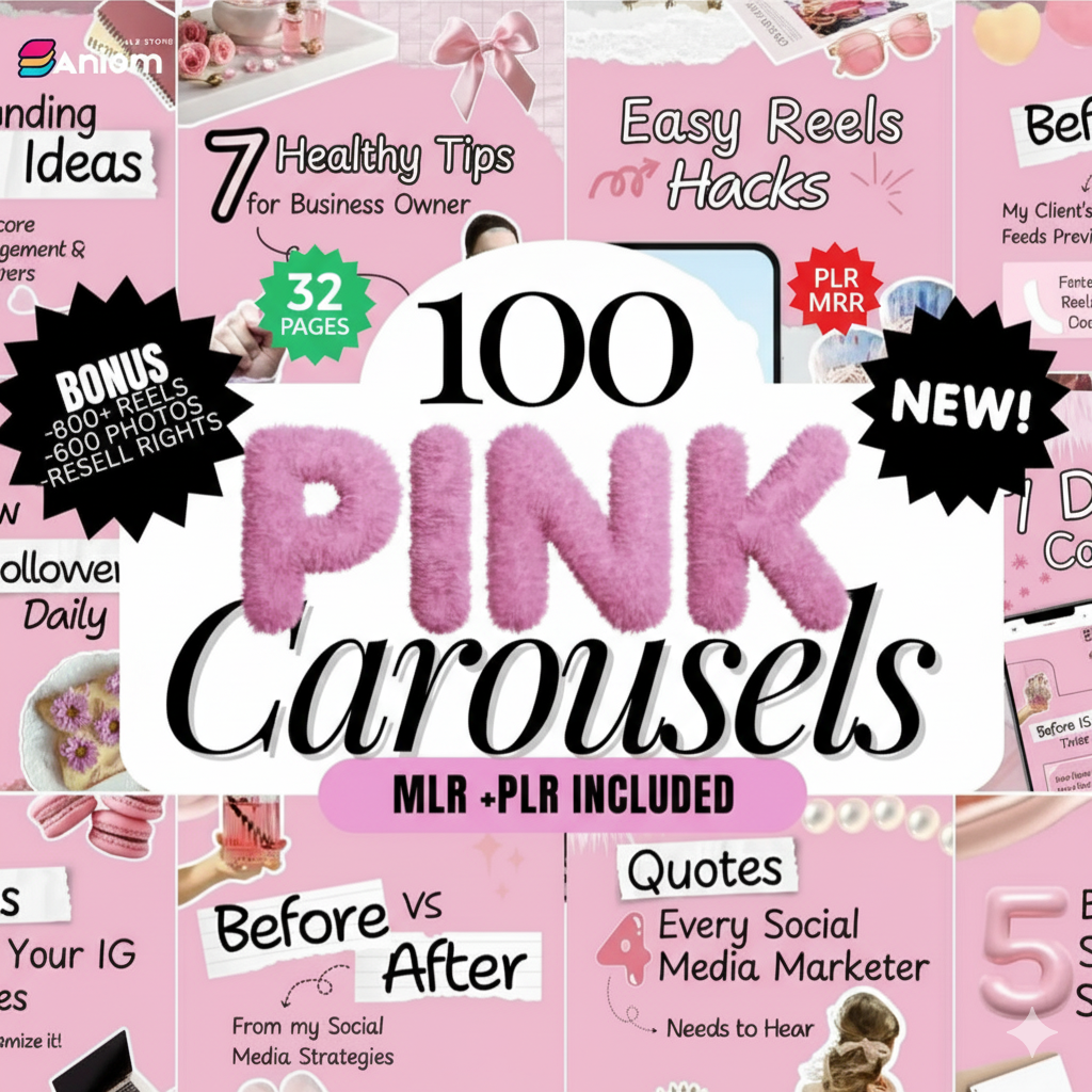 100 Pink Aesthetic Instagram Carousel Templates | Editable Canva with PLR & MRR Rights