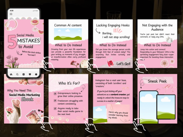 100 Pink Aesthetic Instagram Carousel Templates | Editable Canva with PLR & MRR Rights - Image 3